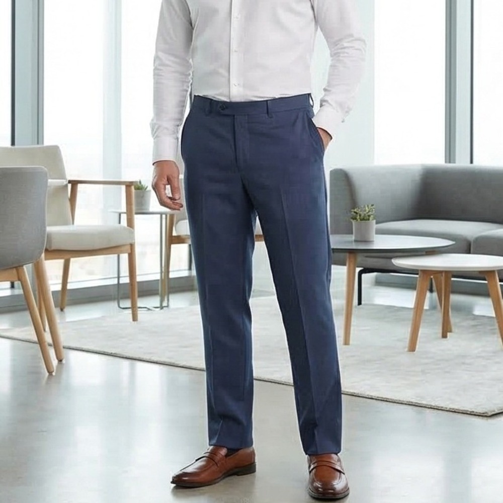 Lauren Ralph Lauren Mens 44x31 Blue Textured Flat Front Dress‎ Pants Wool Blend